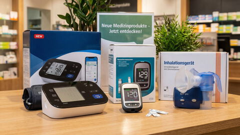 Verschiedene Messgeräte und medizinische Geräte auf einer Auslage